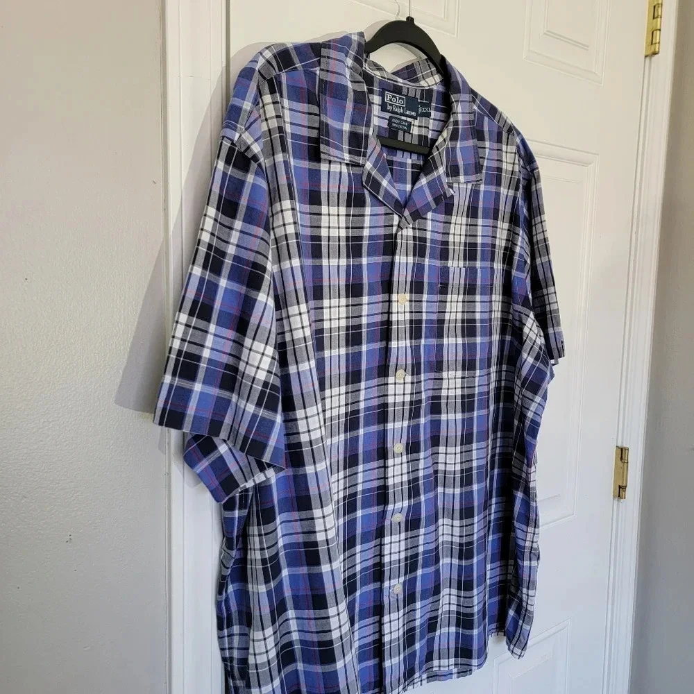 Polo Ralph Lauren Andy Camp Mens Blue Plaid Button Up Pocket Preppy Size XXL